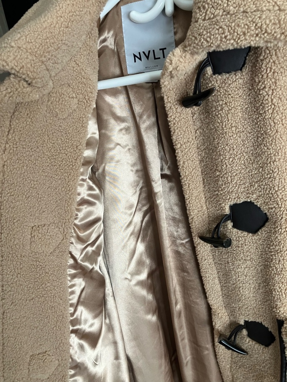 NVLT Tan Teddy Toggle Coat with Black Trim - Picture 4 of 6